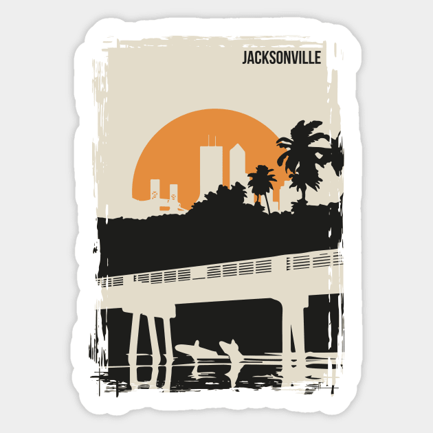 Jacksonville Vintage Minimal Florida Travel Poster Sticker by jornvanhezik